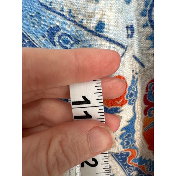 90s Vintage Linen Pants Womens Medium Blue Paisley Cropped High Rise Bohemian - Picture 8 of 8